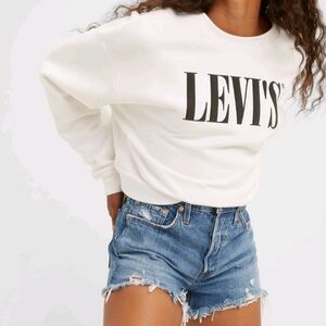 LEVI'S 501 Big E Vintage Cut Off Fringed‎ Light Wash Mid-Rise Denim Short…